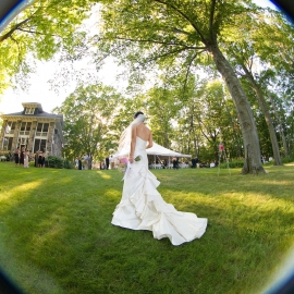 Bride photographed with a fish-eye lens by Traverse City Wedding Photographer Thomas Kachadurian