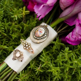 Bridal Bouquet with antique brroch by Traverse City Wedding Photographer Thomas Kachadurian