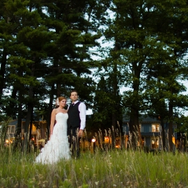 Bride and Groom at Mission Table in Bowers Harbor by Traverse City Wedding Photographer Thomas Kachadurian